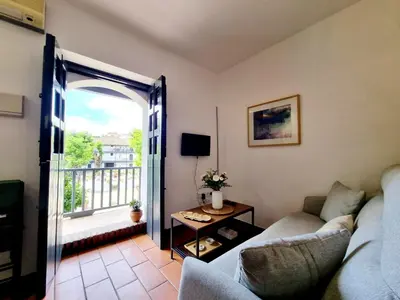 Una televisión o centro de entretenimiento en Apartamento con Patio Sevillano