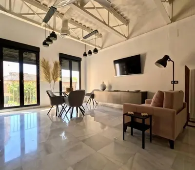 Una televisión o centro de entretenimiento en Loft Puerta de Capitulares