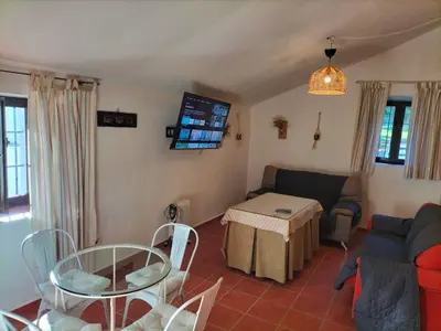Una televisión o centro de entretenimiento en Cortijo Rural El Contador, con chimenea