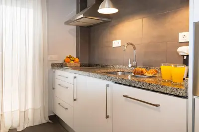 Una cocina o zona de cocina en Acogedor Apartamento con Patio en el Corazón de Sevilla , Junto a Plaza San Marcos