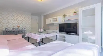 Una televisión o centro de entretenimiento en La Magia del Rosa