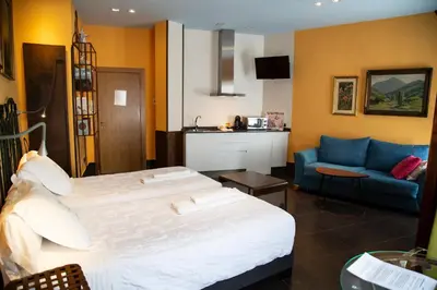 Cama o camas de una habitación en Palacio Sirvente Mieres - PARKING GRATUITO