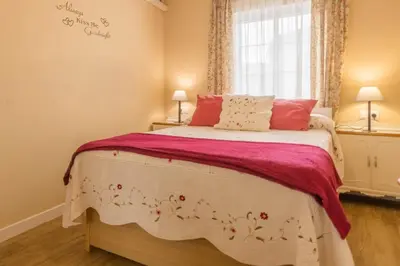 Cama o camas de una habitación en Geysotur JUANI Centro Parking y Wifi gratis
