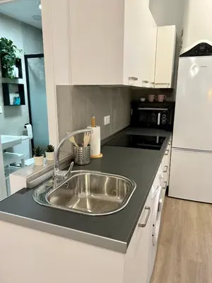 Una cocina o zona de cocina en Coqueto apartamento céntrico con piscina